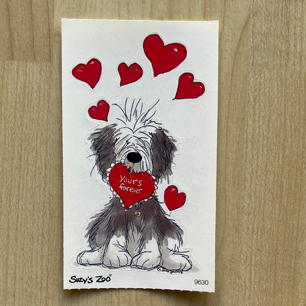 Suzy’s Zoo Dog Sticker with Red Hearts